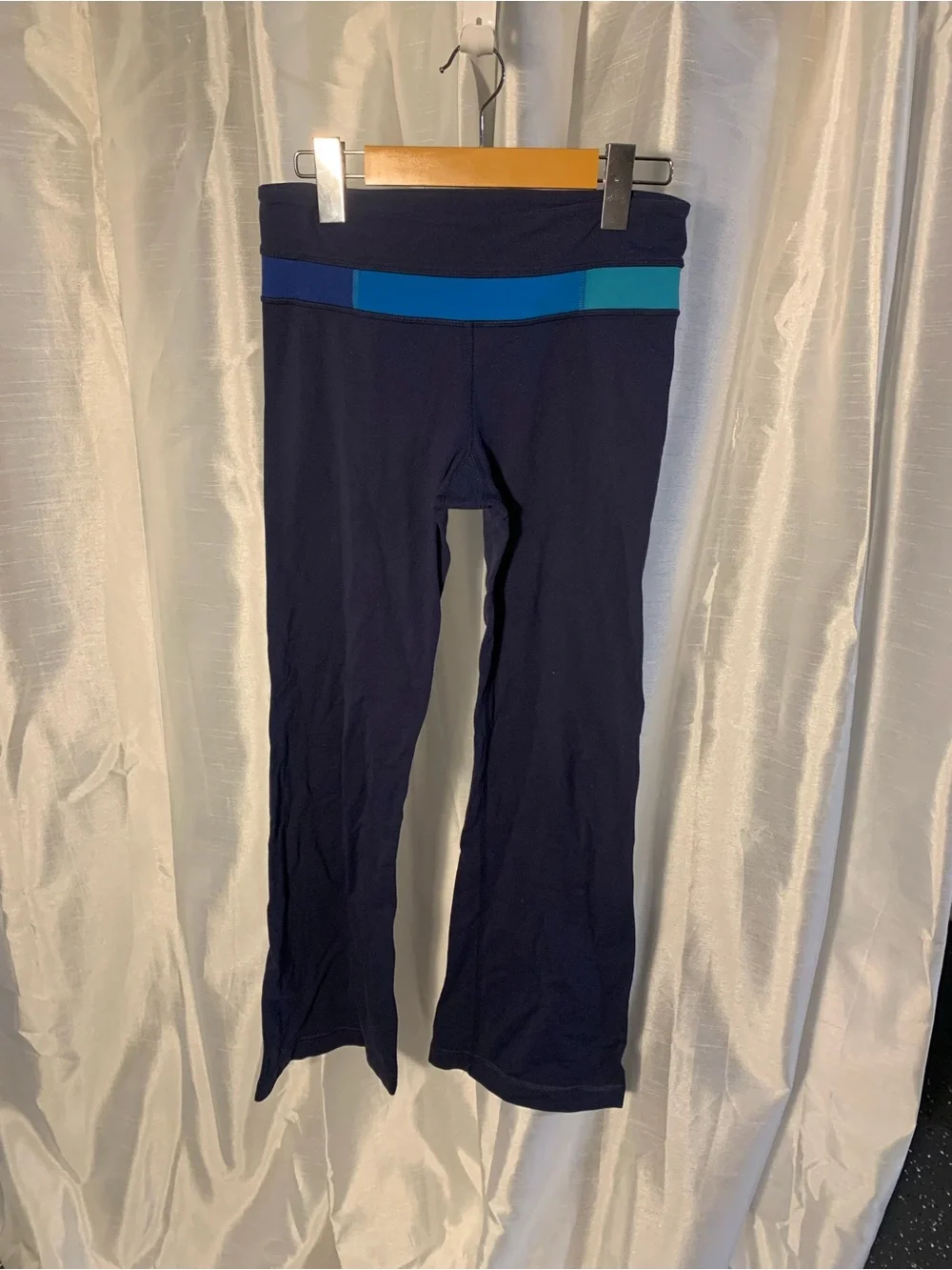 lululemon flare Navy Leggings with Blue and Teal Waistband